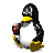 Animated penguin character with black, white, and yellow coloring holding a red can in various drinking poses