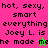 Pixelated text on a split background with pink and green sections, featuring repeated phrases and small colored symbols.
