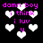 Pixelated text and heart shapes on a black background with pink and white colors.