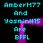 Pixelated cyan text on black background with purple glowing frame, repeating 'AmberM77 And YasminH15 Are BFFL' in two