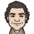 Pixelated portrait of a person with dark curly hair, light skin, and a neutral expression wearing a brown shirt and silver necklace against a gray background.