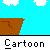 Pixelated cartoon character in green shirt and white head performs actions on brown platform against blue sky with white clouds.