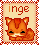 Pixelated orange cat with closed eyes and a small smile, framed by a red border with 'inge' text above on a beige background.