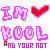 A 4x4 contact sheet of animated AIM buddy icons featuring pink text and colored hearts with changing