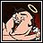 Pixelated character with light skin, dark hair, and a halo, holding a microphone with both hands near an open mouth.