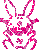 Pixelated pink bunny icon with white accents on gray background, showing two vertical poses side-by-side.