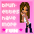 Pixel art of a girl with long brown hair in a white tank top and dark pants, standing against a pink background with text reading "brunettes have more FUN" and pink stars.