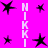 A static image with a bright pink background featuring multiple black star shapes and vertical white text reading 'NIKKI' on both sides.