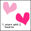 heart-based animation steps showing sequential actions like sewing, tearing, and gluing with text instructions
