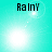 A four- shows a cyan background with the text 'RainY' in black pixelated font, each displaying different bright light effects and small white dots