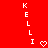 Red background with white pixelated text spelling KELLI and a heart symbol, arranged vertically in two