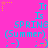 A bright pink background displays repeated text and symbols in cyan and yellow, with animated yellow stars and dots appearing and disappearing.
