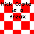 Pixelated text 'Nick Costa is a freak' over red and white checkered backgrounds with varying diamond shapes.