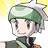 A 4-frame contact sheet of a pixelated Pokémon character and logo variations in a 2x2 grid, with the top-left frame showing a character wearing a green cap and black jacket against a white background.