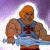 Pixelated cartoon character with orange hair and blue tank top holding a sword, next to green text reading "Original Icons .com" on dark background.