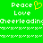 Green background with white pixelated text reading Peace Love Cheerleading and yellow heart symbol, two identical of text stacked vertically