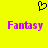Yellow background with black pixelated heart symbol above two purple 'Fantasy' text blocks in pixelated font.