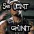 Pixelated image of a person in motion with overlaid text fragments '5e', 'ENT', and 'GUNT' on dark background.
