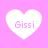 Four white heart shapes on a pink background, each containing the text 'Gissi' in pink pixelated font.