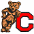 A pixelated cartoon bear mascot holding a large red letter C on the left side of a contact sheet, with green text reading "Original Icons .com" on a dark green background to the right.
