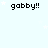 Pixelated text 'gabby!!' repeated in a pattern on light blue background with small white stars
