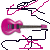 Pixelated pink electric guitar with black frets and brown neck, surrounded by abstract black-and-pink line art on white background.