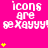 A bright pink background displays repeated white text 'icons are sexayyy!' with yellow star symbols scattered across the image.