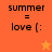 Four orange display 'summer = love (:' text with a star symbol; top-left and bottom-right show yellow stars, while top-right and bottom-left have red stars