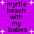Purple background with white plus signs and black text reading 'myrtle beach with my babes' repeated in two