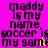 Pixelated text displays 'maddy is my name, soccer is my game' across four colored with visible pixelation and color shifts