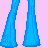 Pixel art featuring a character with blonde hair, blue eyes, and pink text on clothing against a light purple background with hearts.