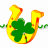 A 48x48 pixel animated buddy icon featuring a yellow horseshoe with orange highlights containing a green shamrock, set against a white background on the left and