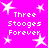 A static image with a bright pink background featuring white star shapes and repeated text "Three Stooges Forever" in pixelated font.