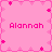 Pixelated pink icon with four identical 'Alannah' text blocks arranged in a , bordered by small star and diamond shapes