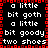 A static pixel art image with a black background, red border of square pixels, and white text repeating phrases like "a little bit goth" and "bit goody" in a pattern