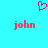 A static pixel art image with a cyan background, featuring two red 'john' texts and one pink heart symbol above them.