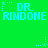 Green background with repeated light blue text 'DR RINDONE' and small star symbols in pixelated style.