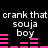 Black background with white pixelated text reading 'crank that crank that souja boy' repeated twice, accompanied by pink audio equalizer bars.
