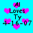 Pixelated cyan background with pink hearts and black text reading 'Al Loves Ty 4-16-07' in a pattern