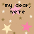 Pixelated text reads 'my dear, we're slow dancing in a burning room' over a beige background with pink and yellow stars.