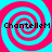 Four identical spiral patterns with alternating cyan and magenta colors, each containing the text 'ChantelleM' in black pixelated font.