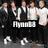 Five pixelated figures in formal attire stand behind a black banner with white text, set against a dark background.