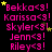 Pixelated text lists names with heart symbols on black background, stars animate across the