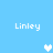 Pixelated blue background with four white 'Linley' text labels and two heart symbols, one solid white and one light blue.