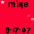 Red background with repeated 'mike' text and date stamps, white stars scattered across the image.