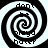 Four black-and-white spiral patterns arranged in a , each containing partially visible text fragments
