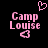 Two side-by-side pixelated images of 'Camp Louise' text with pink hearts, one showing a heart above the text and the other below.