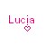 Pixelated pink text 'Lucia' with a heart symbol below, displayed in three of three icons each on white background