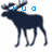 Pixelated dark blue moose silhouette with antlers on white background, text overlays change across frames.