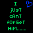 Green pixelated text on black background with blue heart symbol above, showing two identical static frames of 'I just can't forget him......'